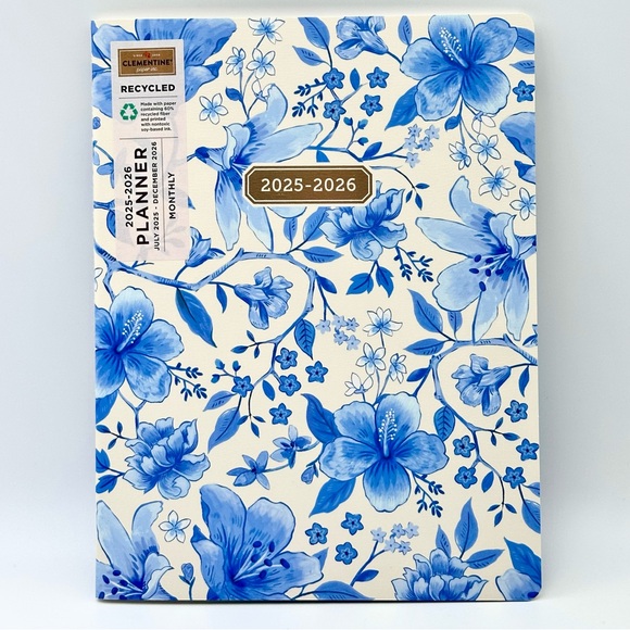 2025-2026 Clementine Paper inc. 17-month Large Size Planner (Blue/Florals) - Picture 1 of 9